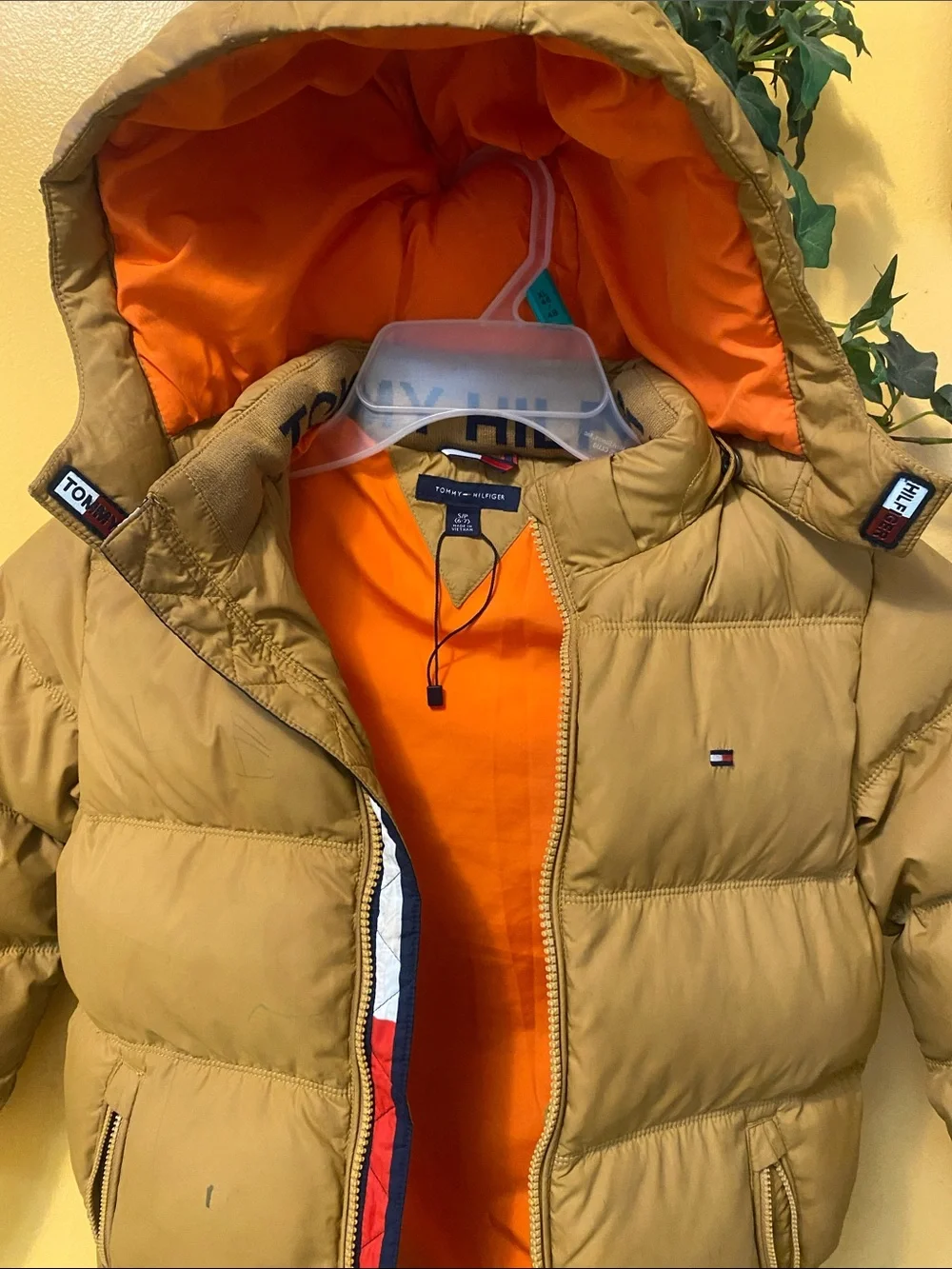 Tommy Hilfiger Kids Hooded Puffer Jacket - Camel with Orange Lining